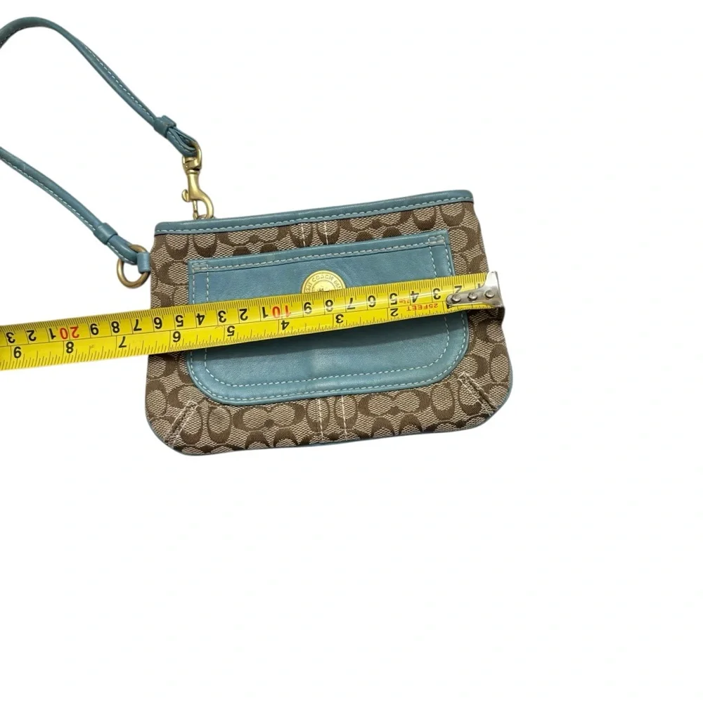 Coach vintage y2k rare ergo Brown Signature Canvas Wristlet Blue Leather Pocket